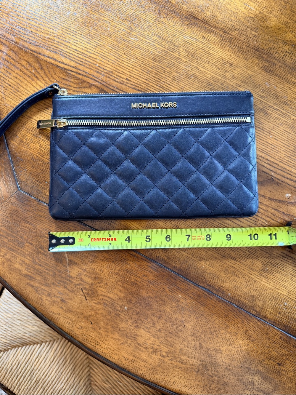 Michael Kors Black Quilted Leather Wristlet with Gold Hardware